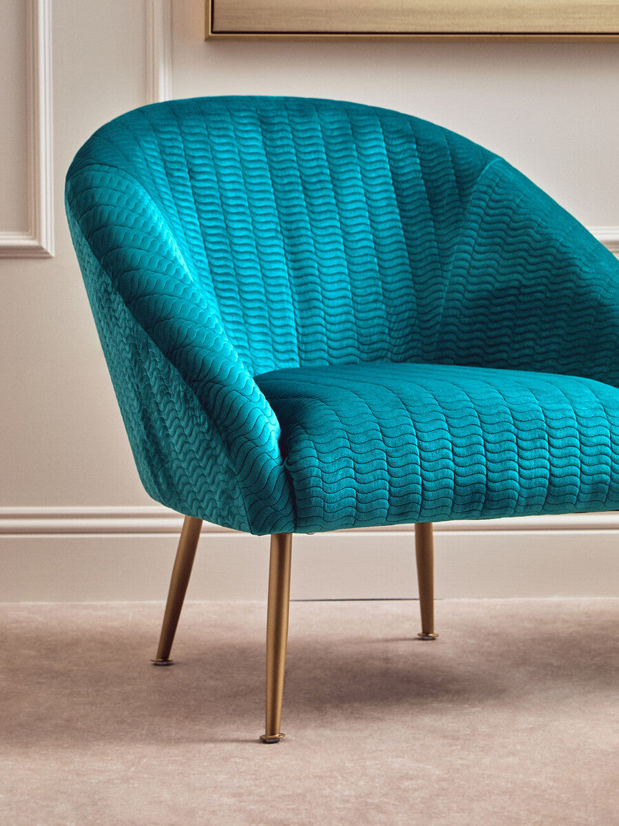 Tania Blue Wood and Metal Occasional Chair with Curved Back