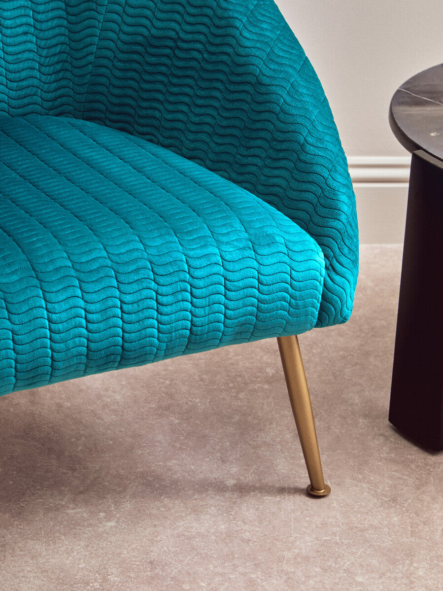 Tania Blue Wood and Metal Occasional Chair with Curved Back