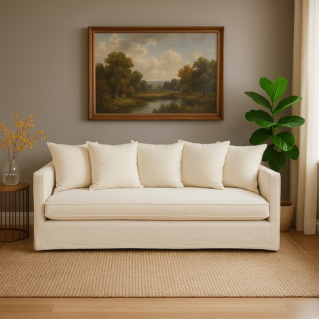 Antibes Cream Linen 3 Seater Sofa with Linear Detail