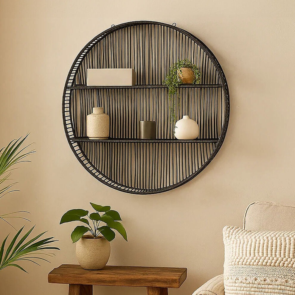 Batu Large Black Rattan Wall Shelf