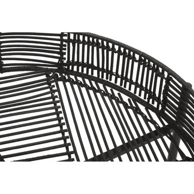Set of 2 Black Rattan Top Side Tables with Cross Metal Frame, Batu