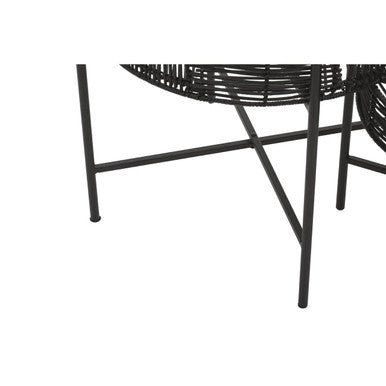 Set of 2 Black Rattan Top Side Tables with Cross Metal Frame, Batu