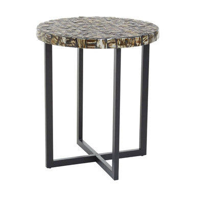 Natural Round Side Table with Shell Detail, Branna