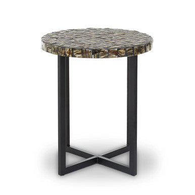 Natural Round Side Table with Shell Detail, Branna