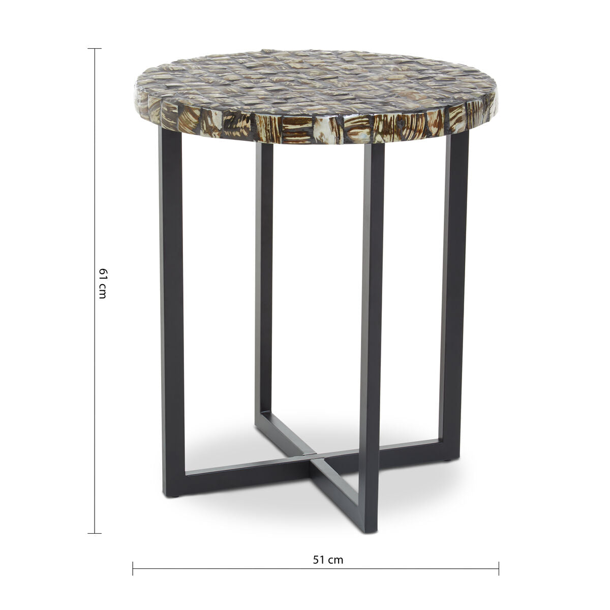 Natural Round Side Table with Shell Detail, Branna