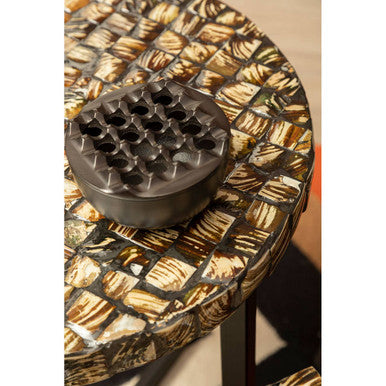 Natural Round Side Table with Shell Detail, Branna