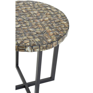 Natural Round Side Table with Shell Detail, Branna