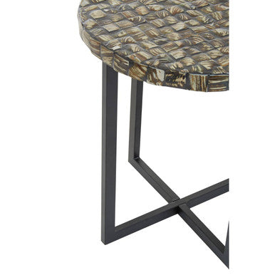Natural Round Side Table with Shell Detail, Branna