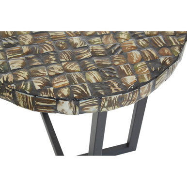 Natural Round Side Table with Shell Detail, Branna