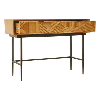 Natural Carved Wooden Effect Console Table with 2 Storage Drawer, Jakara