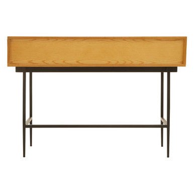 Natural Carved Wooden Effect Console Table with 2 Storage Drawer, Jakara
