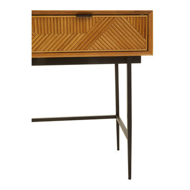 Natural Carved Wooden Effect Console Table with 2 Storage Drawer, Jakara