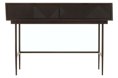 Silver and Black Carved Wooden Effect Console Table with 2 Storage Drawer, Jakara