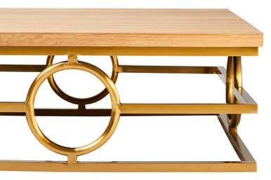 Natural Oak Wood Rectangular Coffee Table with Gold Finish, Jarloi