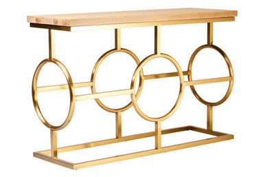 Natural Oak Wood Rectangular Console Table with Gold Finish, Jarloi