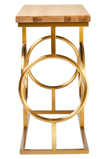 Natural Oak Wood Rectangular Console Table with Gold Finish, Jarloi