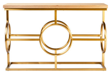 Natural Oak Wood Rectangular Console Table with Gold Finish, Jarloi
