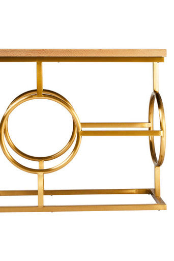 Natural Oak Wood Rectangular Console Table with Gold Finish, Jarloi