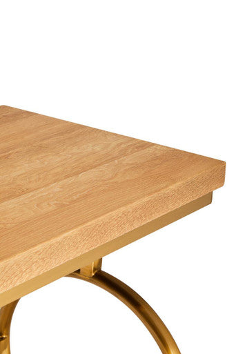 Natural Oak Wood Rectangular Console Table with Gold Finish, Jarloi