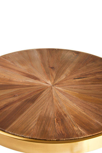 Natural Fir Wood Round Side Table with Gold Finish Frame, Jana