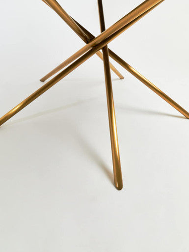 Gold Aged Fir Wood Rustic Top Dining Table with Stainless Steel Tied Base, Jana