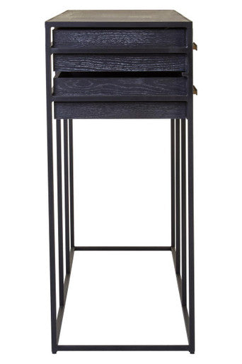 Black Finish 6-Drawer Coffee Table with Metallic Handles and Iron Frame, Judd
