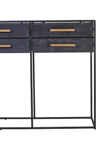 Black Finish 6-Drawer Coffee Table with Metallic Handles and Iron Frame, Judd