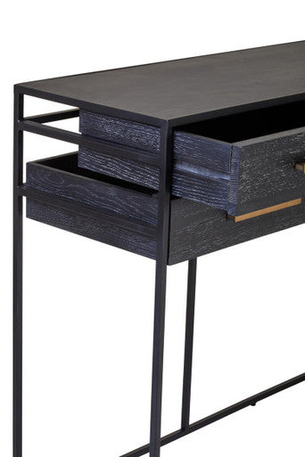 Black Finish 6-Drawer Coffee Table with Metallic Handles and Iron Frame, Judd