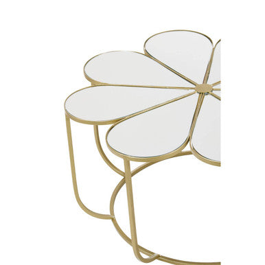 Silver and Gold Iron Frame Coffee Table with Petal Design Mirrored Top, Rabia