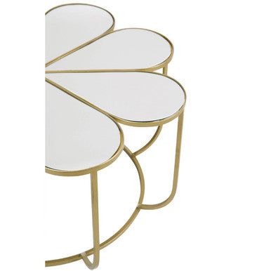 Silver and Gold Iron Frame Coffee Table with Petal Design Mirrored Top, Rabia