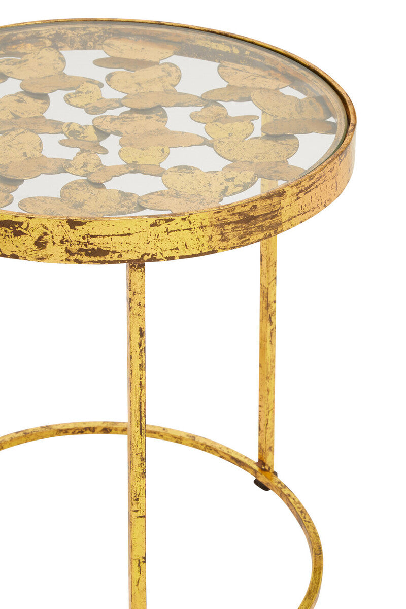 Butterfly Round Side Table with Glass Top and Gold Finish, Rabia