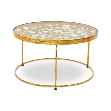 Butterfly Round Coffee Table with Glass Top and Gold Finish, Rabia