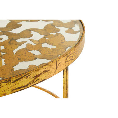 Butterfly Round Coffee Table with Glass Top and Gold Finish, Rabia