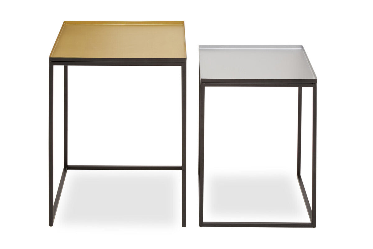 Gold and Silver Set of 2 Nesting Side Table with Multi-Size Tabletops, Rabia
