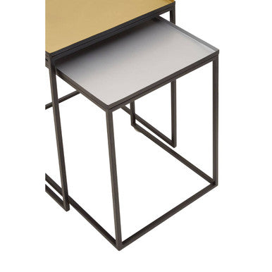 Gold and Silver Set of 2 Nesting Side Table with Multi-Size Tabletops, Rabia