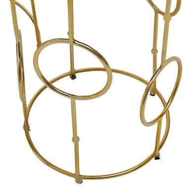 Gold Warm Metallic Finish Set of 2 Side Table with Multi Circle Pattern, Rabia
