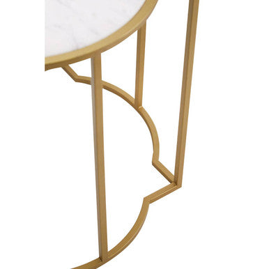 White Marble Quatrefoil Top Set of 2 Side Table with Brass Finish Frames, Rabia