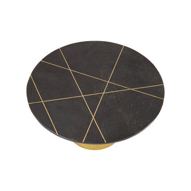 White Marble Round Top Coffee Table with Sculptural Geometric Gold Base, Rabia
