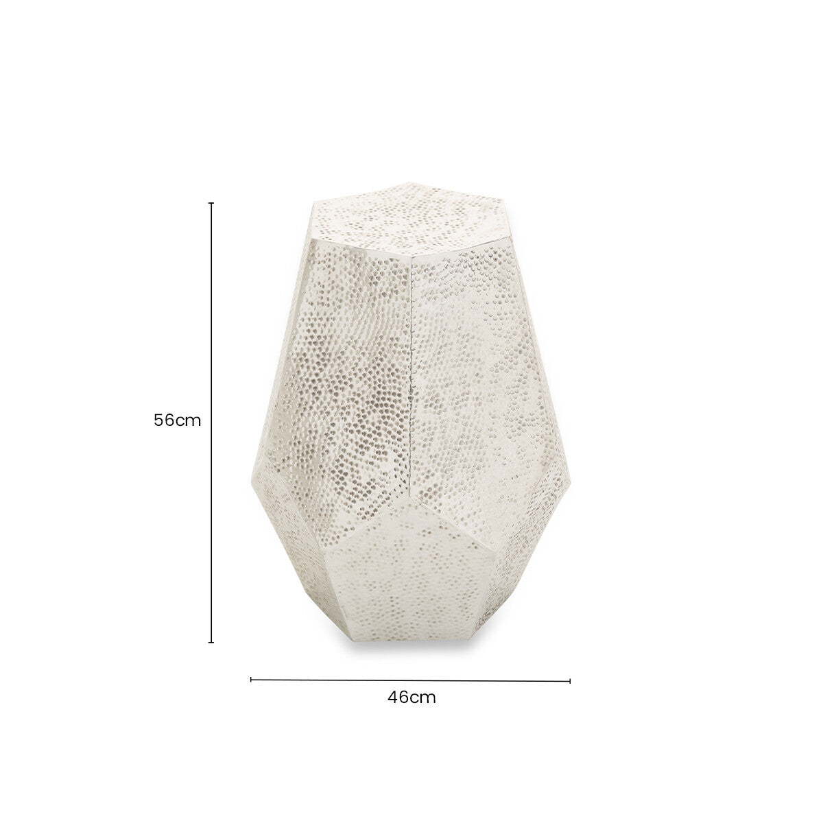 Grey Polished Aluminium Drum Side Table with Geometric Detail Pattern, Rabia