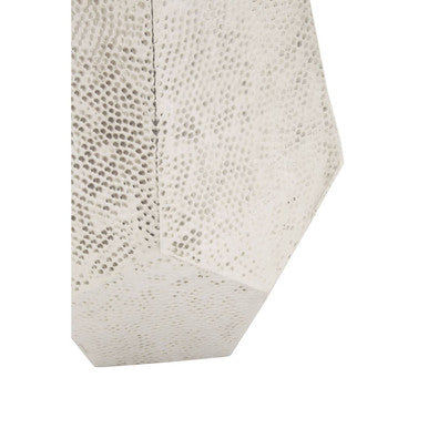 Grey Polished Aluminium Drum Side Table with Geometric Detail Pattern, Rabia