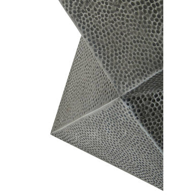 Grey Square Stool with Geometric Detailing and Antique Zinc Finish, Rabia