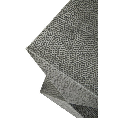 Grey Square Stool with Geometric Detailing and Antique Zinc Finish, Rabia
