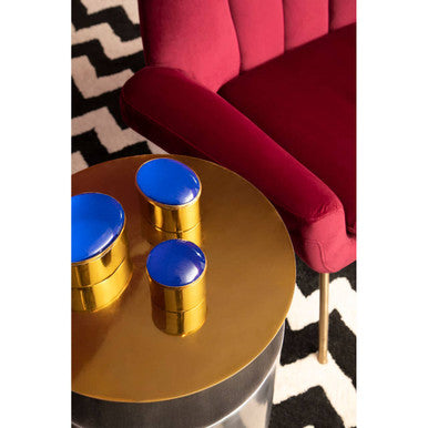 Grey Metal Straight Base Accent Table with Warm Metallic Gold Top, Rabia