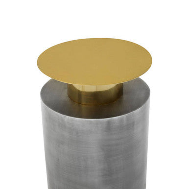 Grey Metal Straight Base Accent Table with Warm Metallic Gold Top, Rabia