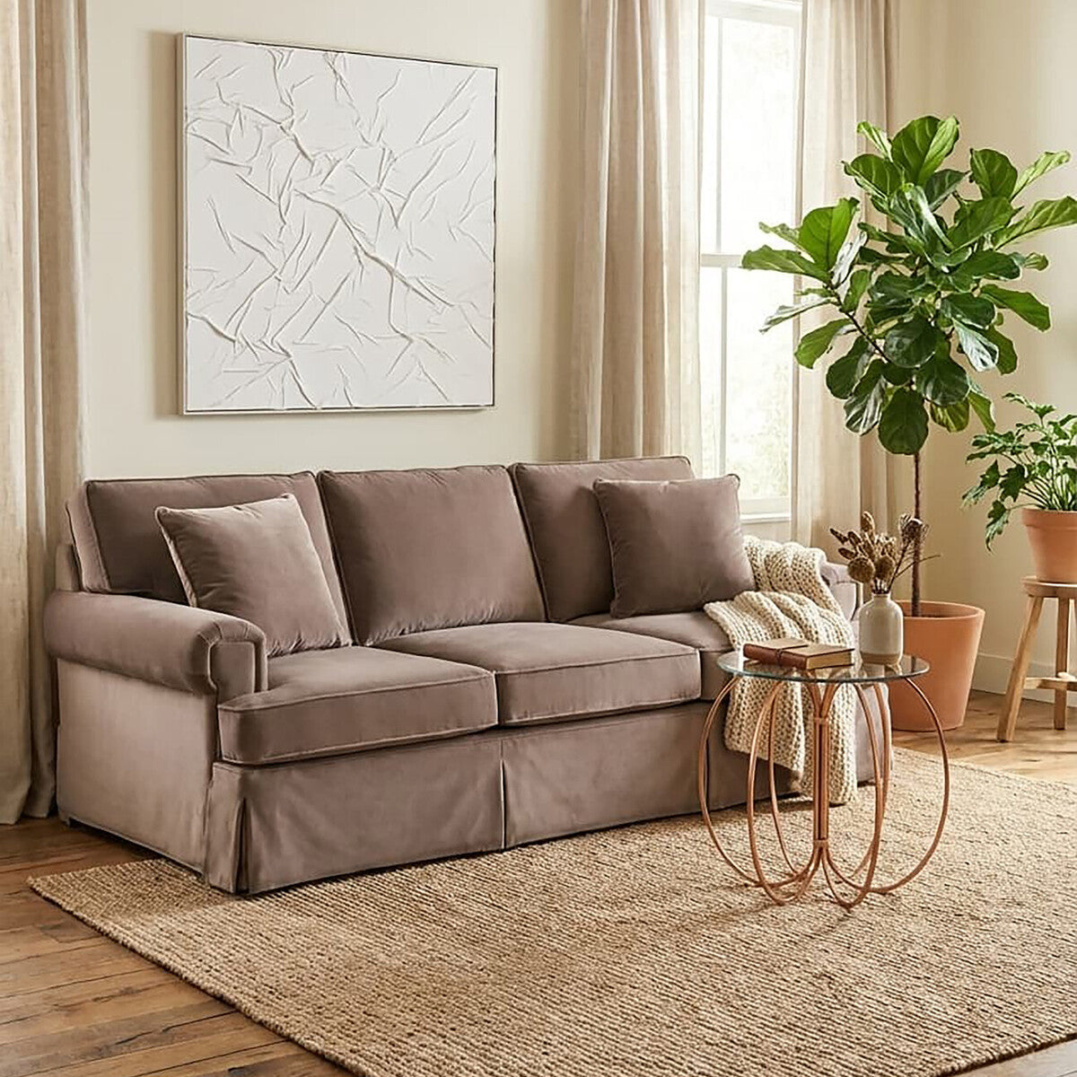 3 Seater Mink Velvet Sofa, Ralph