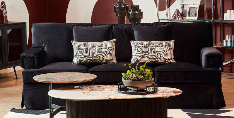 3 Seater Black Velvet Sofa, Ralph