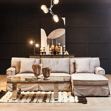 3 Seater Grey Velvet Right Chaise Sofa, Ralph