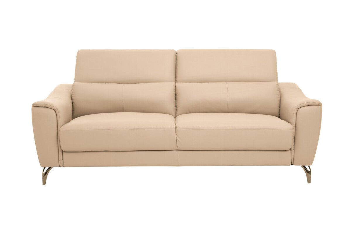 3 Seater Stone Leather Sofa with Adjustable Headrests, Padua