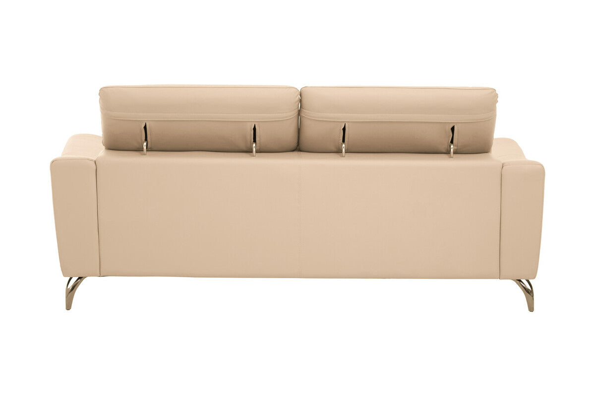 3 Seater Stone Leather Sofa with Adjustable Headrests, Padua