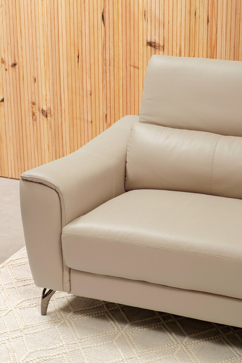 3 Seater Stone Leather Sofa with Adjustable Headrests, Padua